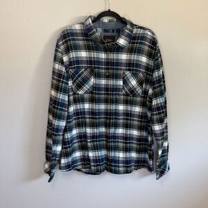CQR Women's Blue Green Multi Colored Plus Size Baggy Oversized Boxy Flannel 2XL